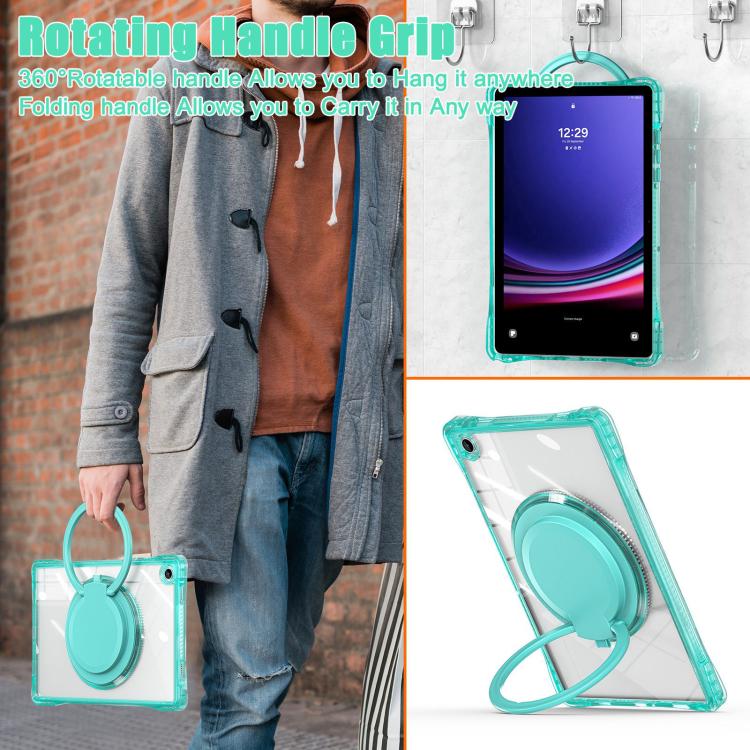 For Samsung Galaxy Tab A9+ Rotation Ring Handle TPU Hybrid Clear PC Tablet Case