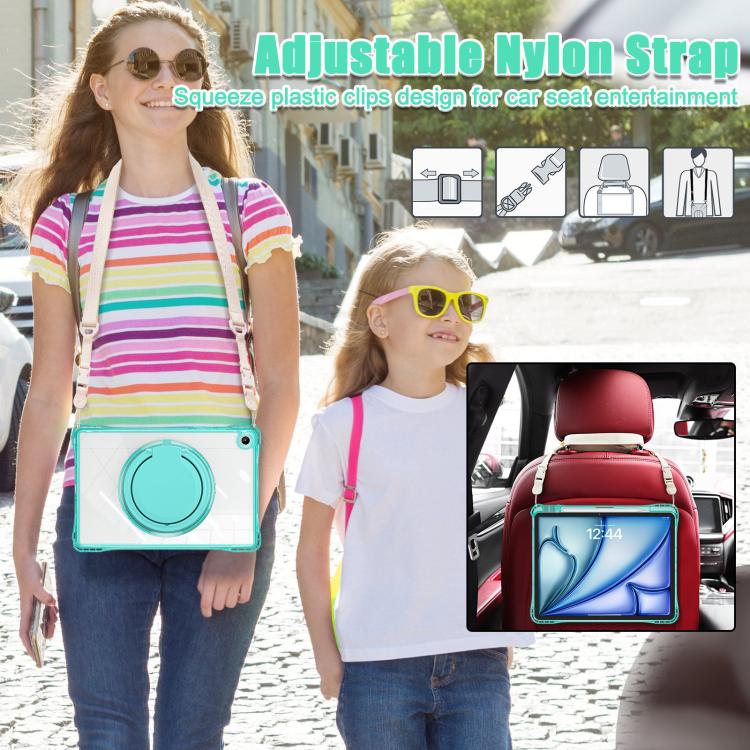 For Samsung Galaxy Tab A9+ Rotation Ring Handle TPU Hybrid Clear PC Tablet Case