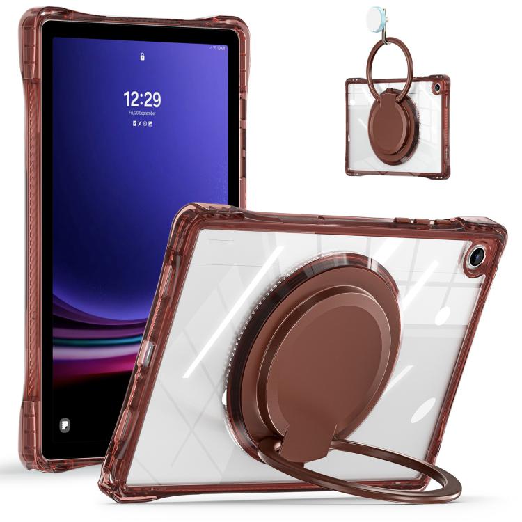 For Samsung Galaxy Tab A9+ Rotation Ring Handle TPU Hybrid Clear PC Tablet Case