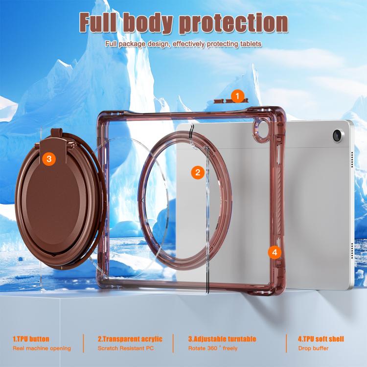 For Samsung Galaxy Tab A9+ Rotation Ring Handle TPU Hybrid Clear PC Tablet Case