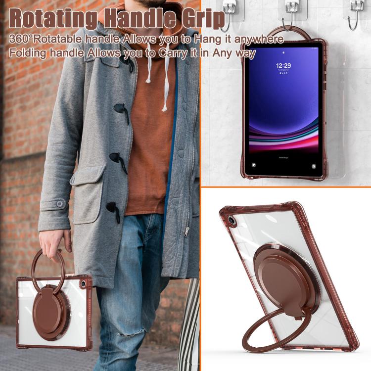 For Samsung Galaxy Tab A9+ Rotation Ring Handle TPU Hybrid Clear PC Tablet Case