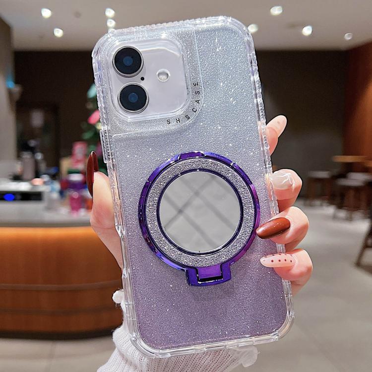 For iPhone 16 Plus Mirror Holder Glitterr MagSafe Phone Case