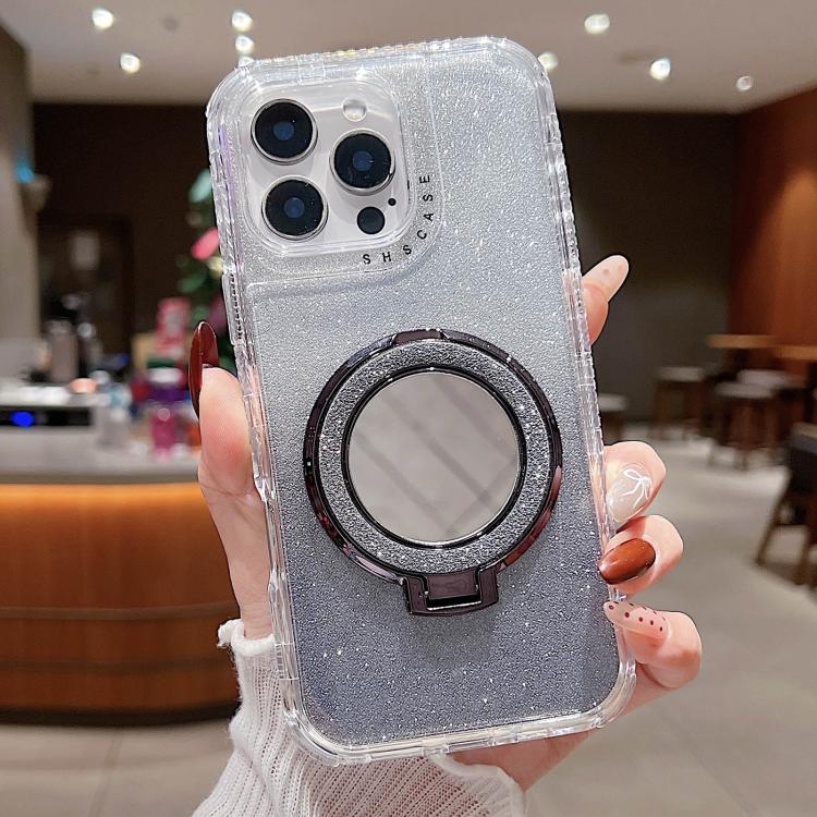 For iPhone 15 Pro Mirror Holder Glitterr MagSafe Phone Case