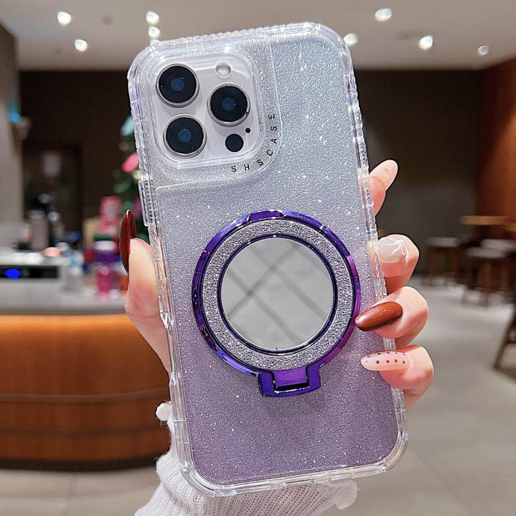 For iPhone 15 Pro Mirror Holder Glitterr MagSafe Phone Case