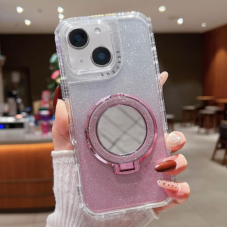For iPhone 15 Plus Mirror Holder Glitterr MagSafe Phone Case