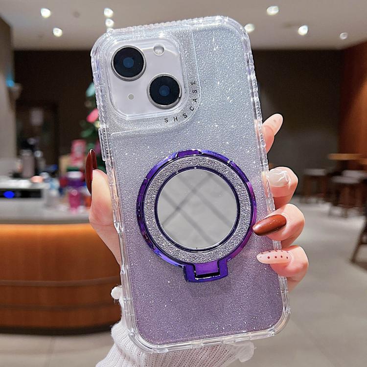 For iPhone 15 Mirror Holder Glitterr MagSafe Phone Case