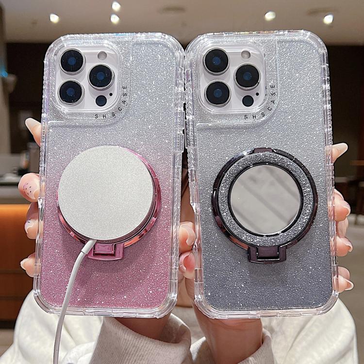 For iPhone 11 Mirror Holder Glitterr MagSafe Phone Case
