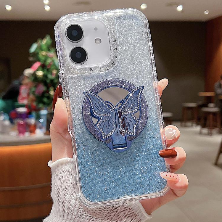 For iPhone 12 Mirror Butterfly Holder Glitterr MagSafe Phone Case