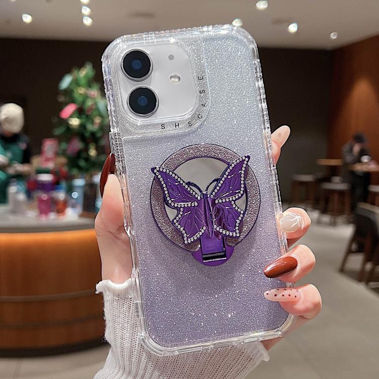 For iPhone 11 Mirror Butterfly Holder Glitterr MagSafe Phone Case