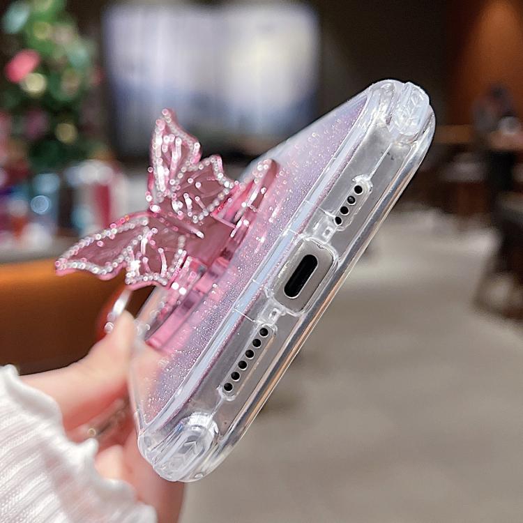 For iPhone 15 Pro Max Mirror Butterfly Holder Glitterr MagSafe Phone Case