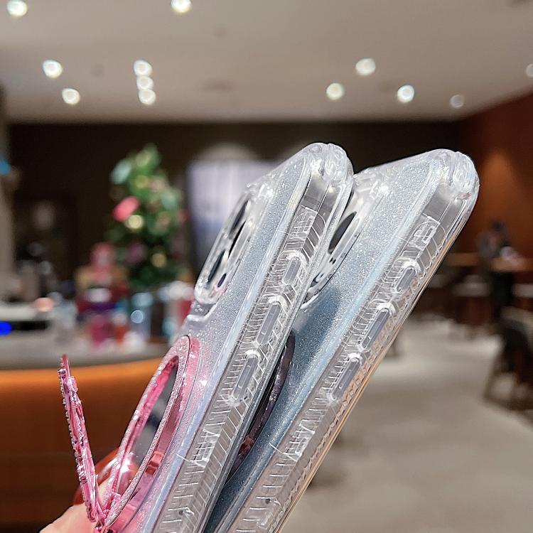 For iPhone 15 Pro Max Mirror Butterfly Holder Glitterr MagSafe Phone Case