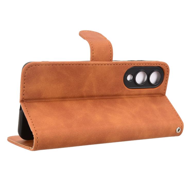 For Samsung Galaxy S25 Edge 5G Skin Feel Magnetic Flip Leather Phone Case