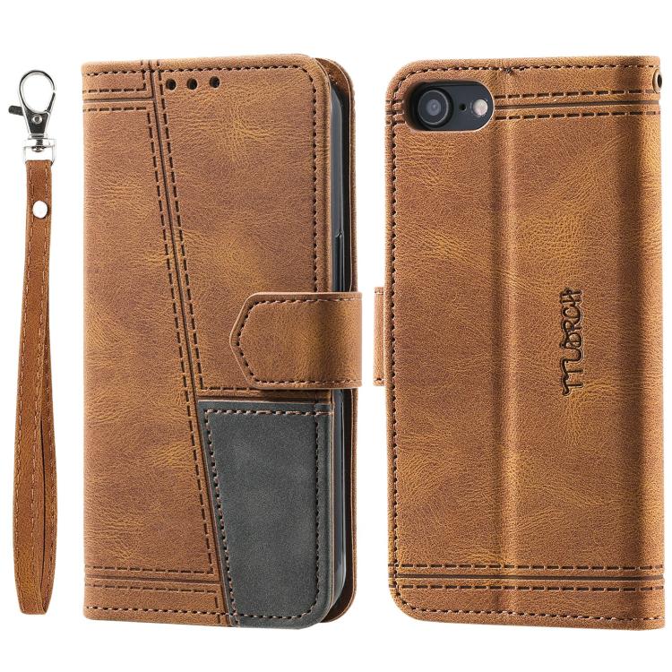 For iPhone 16e / 17e TTUDRCH Embossed Line Splicing Leather Phone Case