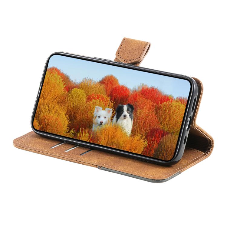 For iPhone 16e / 17e TTUDRCH Embossed Line Splicing Leather Phone Case