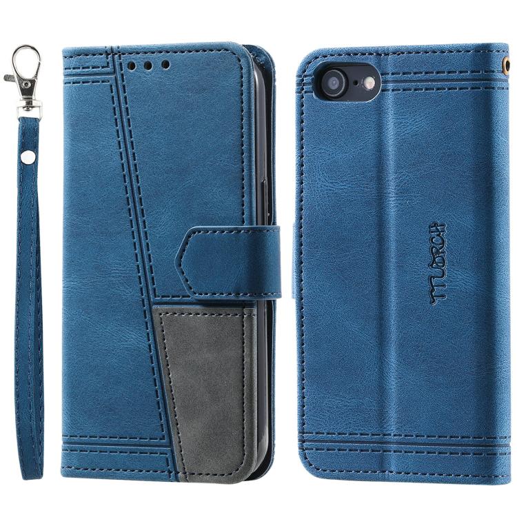 For iPhone 16e / 17e TTUDRCH Embossed Line Splicing Leather Phone Case