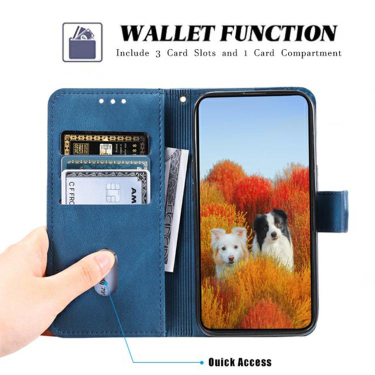 For iPhone 16e / 17e TTUDRCH Embossed Line Splicing Leather Phone Case