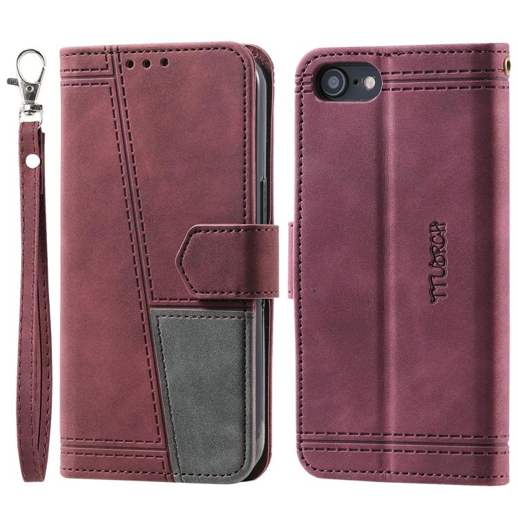 For iPhone 16e / 17e TTUDRCH Embossed Line Splicing Leather Phone Case
