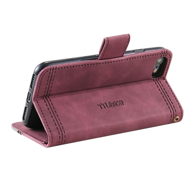 For iPhone 16e / 17e TTUDRCH Embossed Line Splicing Leather Phone Case