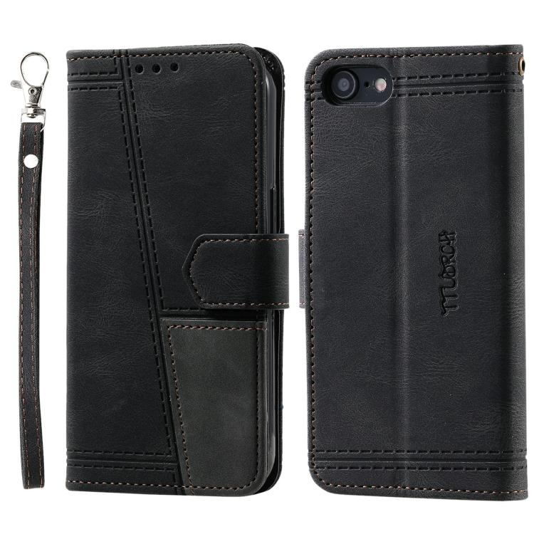 For iPhone 16e / 17e TTUDRCH Embossed Line Splicing Leather Phone Case