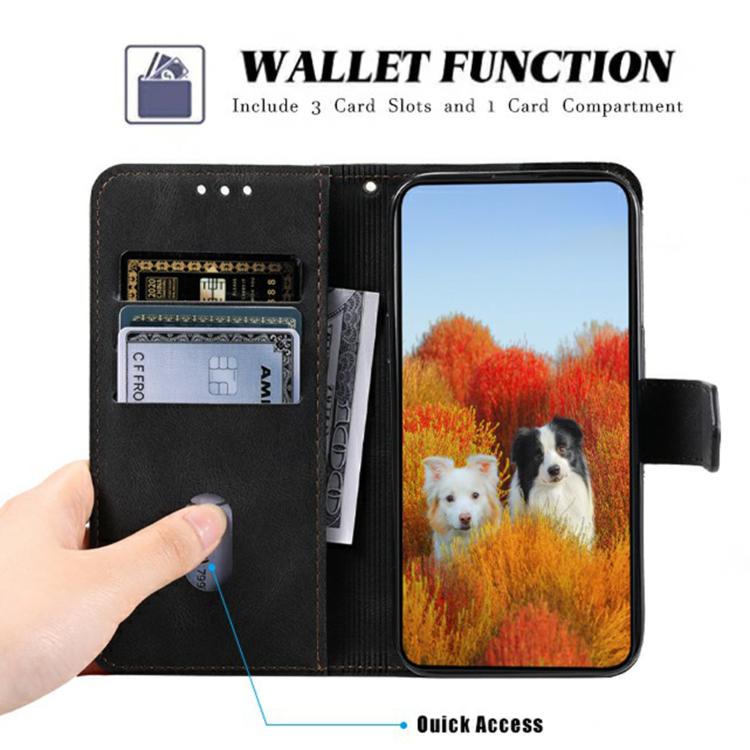 For iPhone 16e / 17e TTUDRCH Embossed Line Splicing Leather Phone Case
