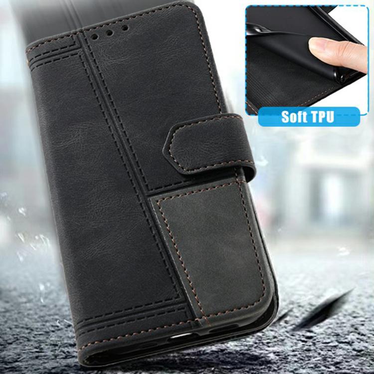 For iPhone 16e / 17e TTUDRCH Embossed Line Splicing Leather Phone Case