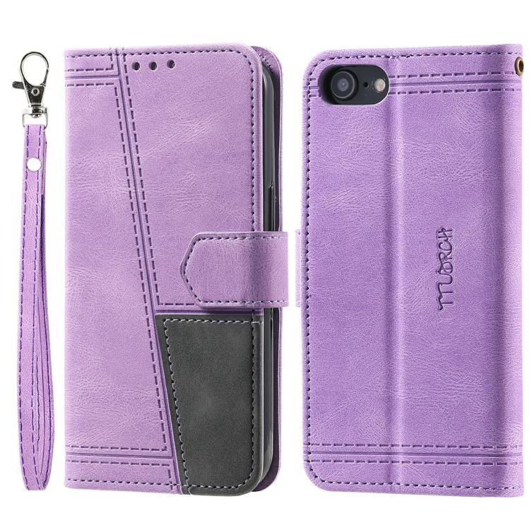 For iPhone 16e / 17e TTUDRCH Embossed Line Splicing Leather Phone Case
