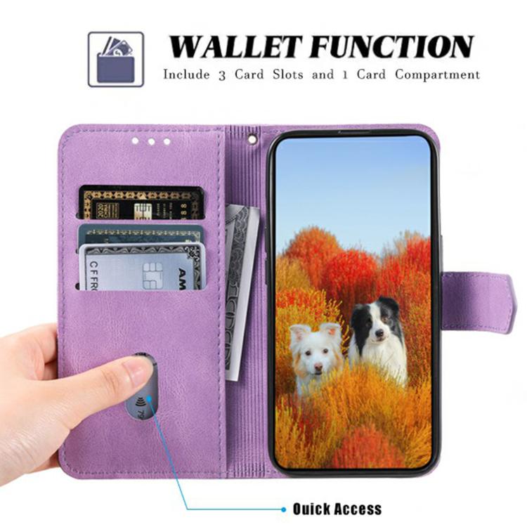 For iPhone 16e / 17e TTUDRCH Embossed Line Splicing Leather Phone Case