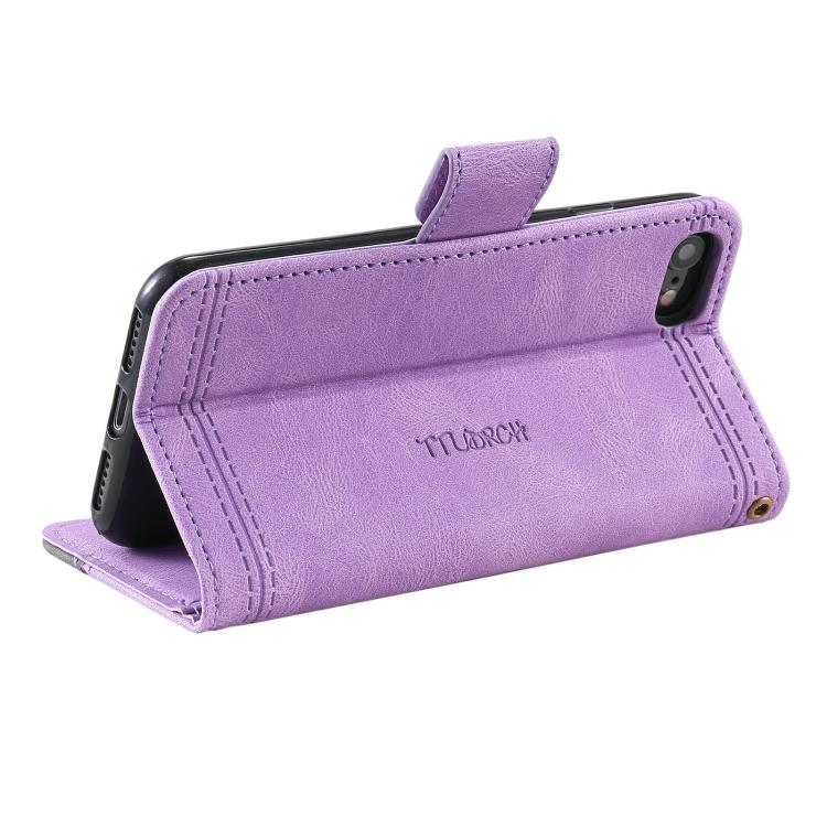 For iPhone 16e / 17e TTUDRCH Embossed Line Splicing Leather Phone Case