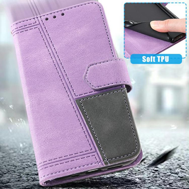 For iPhone 16e / 17e TTUDRCH Embossed Line Splicing Leather Phone Case