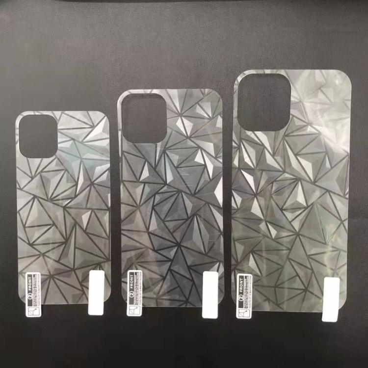 For iPhone 14 Rhombus Pattern Sticker Frosted Phone Back Film - Silver