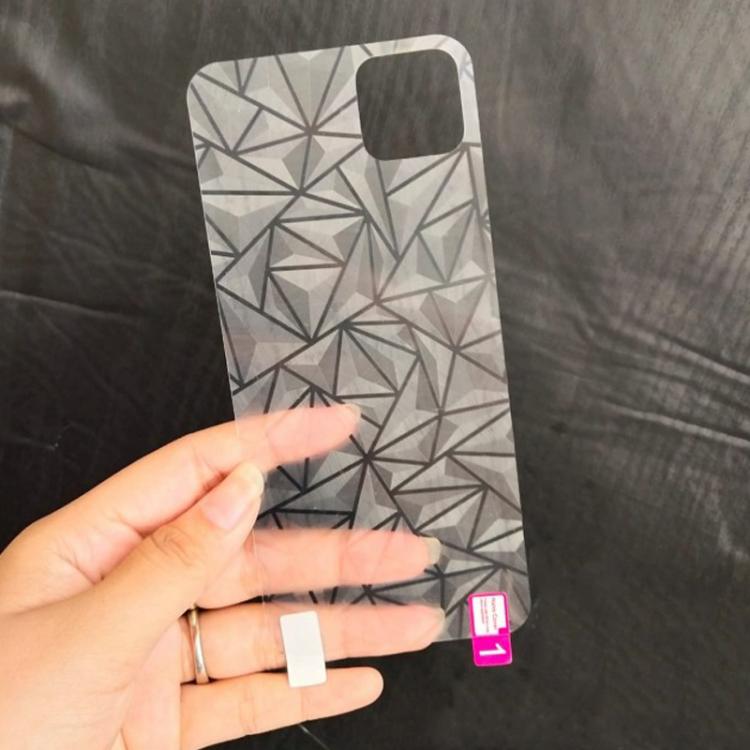 For iPhone 14 Rhombus Pattern Sticker Frosted Phone Back Film - Silver