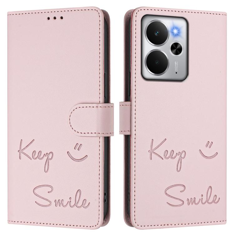 For Realme 14 5G / 14T 5G Global Smile Embossing RFID Leather Phone Case