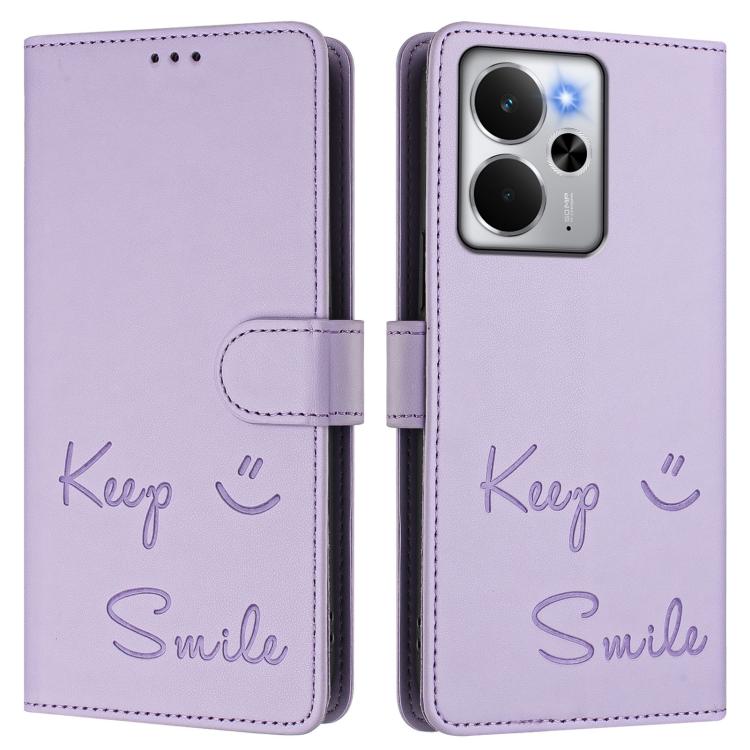 For Realme 14 5G / 14T 5G Global Smile Embossing RFID Leather Phone Case