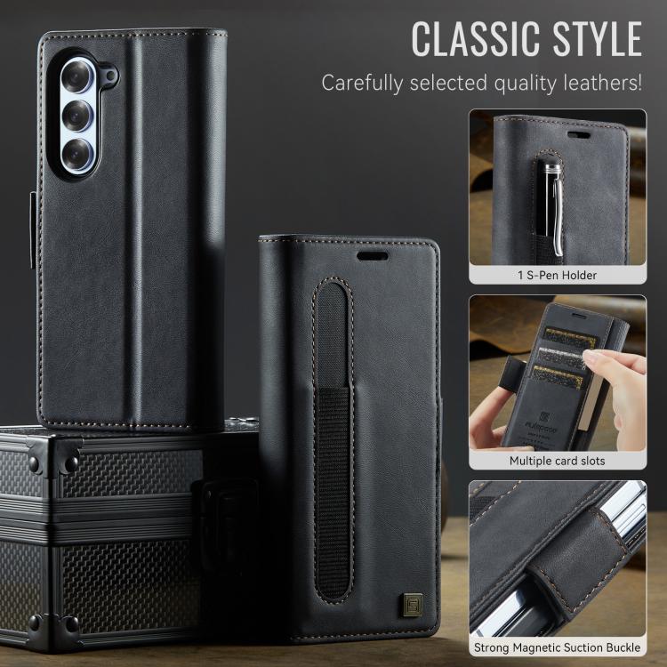 For Samsung Galaxy Z Fold6 5G AutSpace A11 Side Buckle MagSafe Magnetic RFID Phone Leather Case