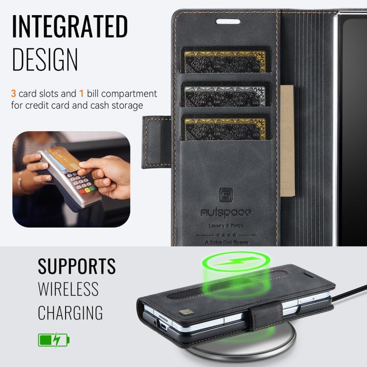 For Samsung Galaxy Z Fold6 5G AutSpace A11 Side Buckle MagSafe Magnetic RFID Phone Leather Case