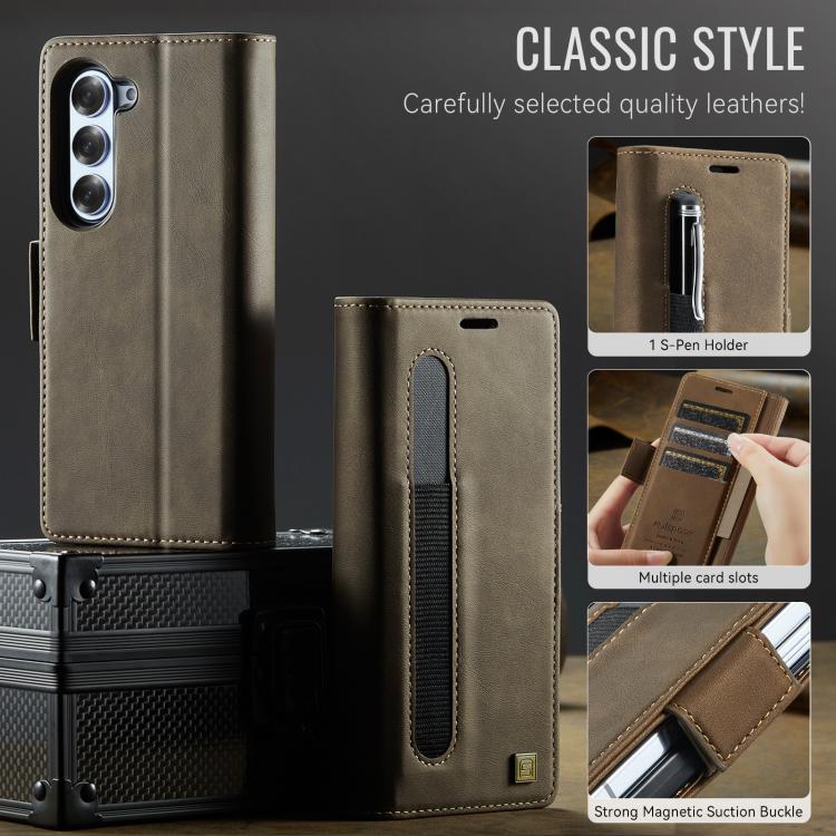 For Samsung Galaxy Z Fold6 5G AutSpace A11 Side Buckle MagSafe Magnetic RFID Phone Leather Case