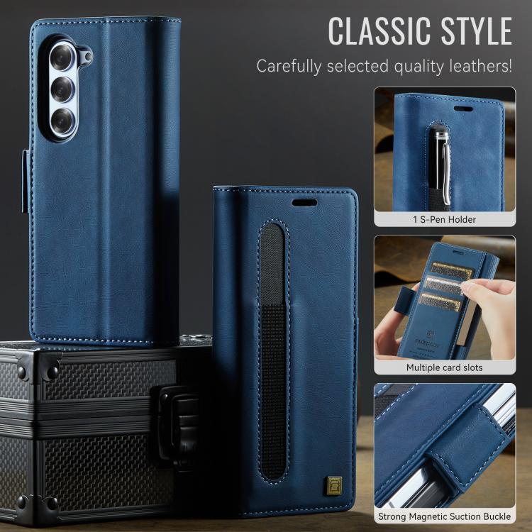 For Samsung Galaxy Z Fold5 5G AutSpace A11 Side Buckle MagSafe Magnetic RFID Phone Leather Case