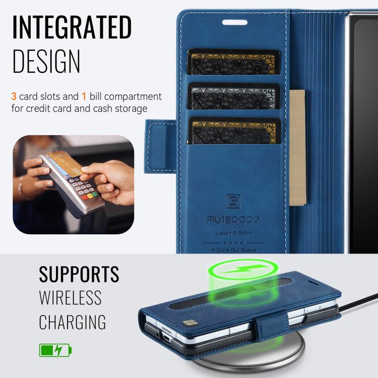 For Samsung Galaxy Z Fold5 5G AutSpace A11 Side Buckle MagSafe Magnetic RFID Phone Leather Case