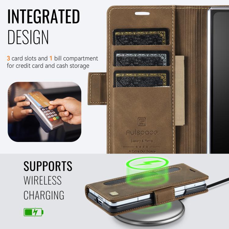 For Samsung Galaxy Z Fold5 5G AutSpace A11 Side Buckle MagSafe Magnetic RFID Phone Leather Case