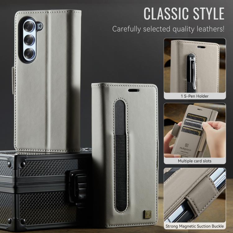 For Samsung Galaxy Z Fold5 5G AutSpace A11 Side Buckle MagSafe Magnetic RFID Phone Leather Case