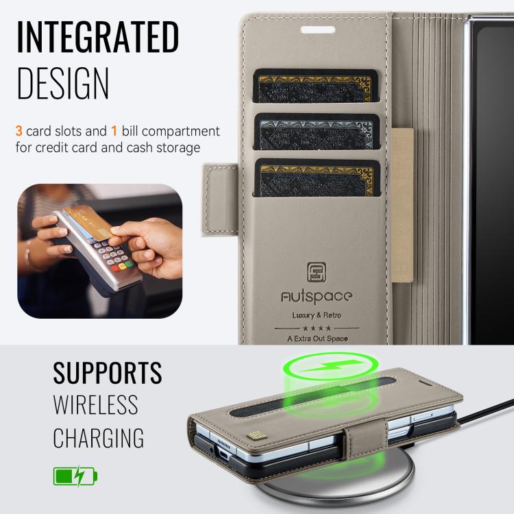 For Samsung Galaxy Z Fold5 5G AutSpace A11 Side Buckle MagSafe Magnetic RFID Phone Leather Case
