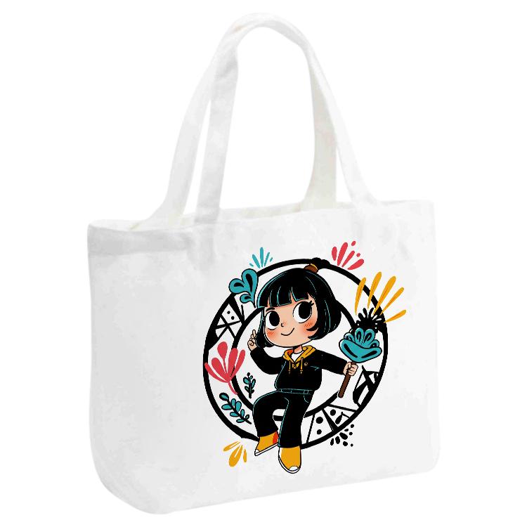 Girl Printed Canvas Handbag Digital Print On Your Demand, Size:35x45x15cm