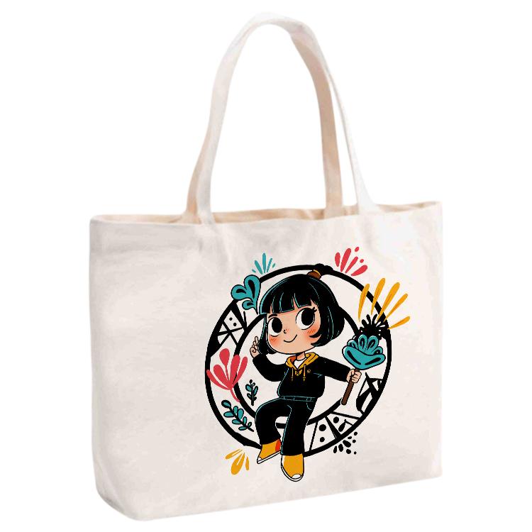 Girl Printed Canvas Handbag Digital Print On Your Demand, Size:35x45x15cm