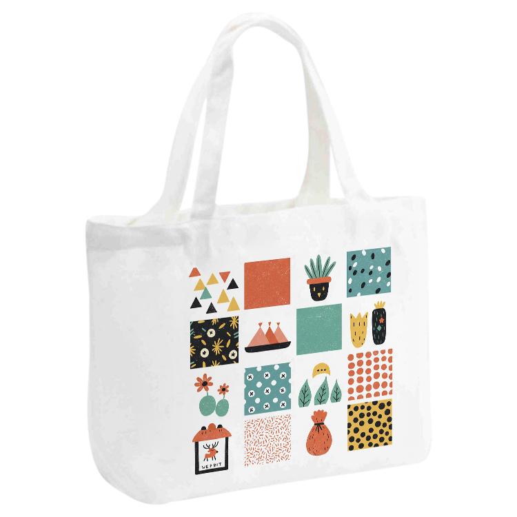 Grid Printed Canvas Handbag Digital Print On Your Demand, Size:35x45x15cm
