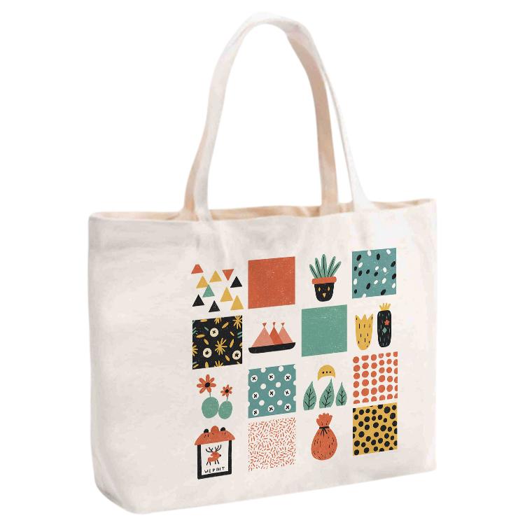 Grid Printed Canvas Handbag Digital Print On Your Demand, Size:35x45x15cm