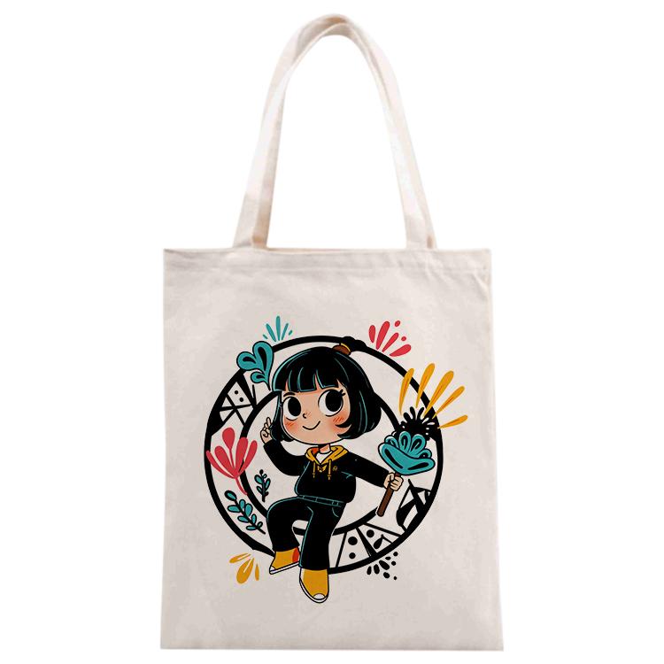 Girl Printed Canvas Handbag Digital Print On Your Demand, Size:35x30cm