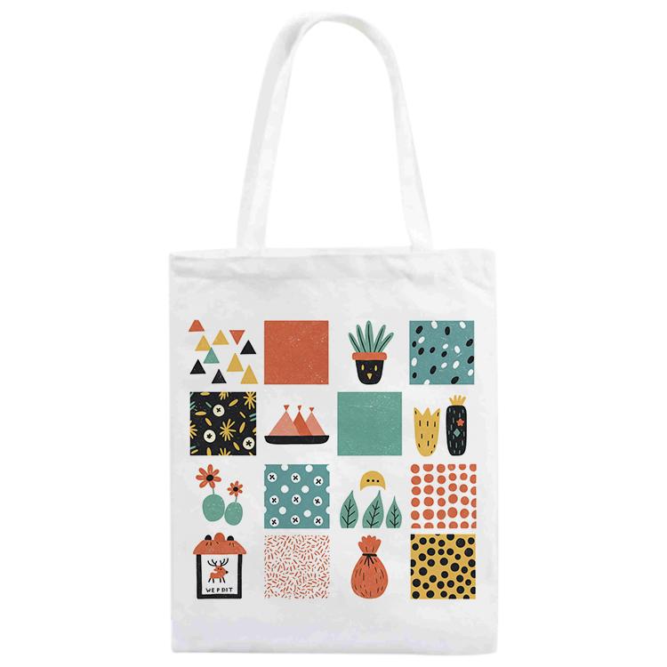 Grid Printed Canvas Handbag Digital Print On Your Demand, Size:30x25cm