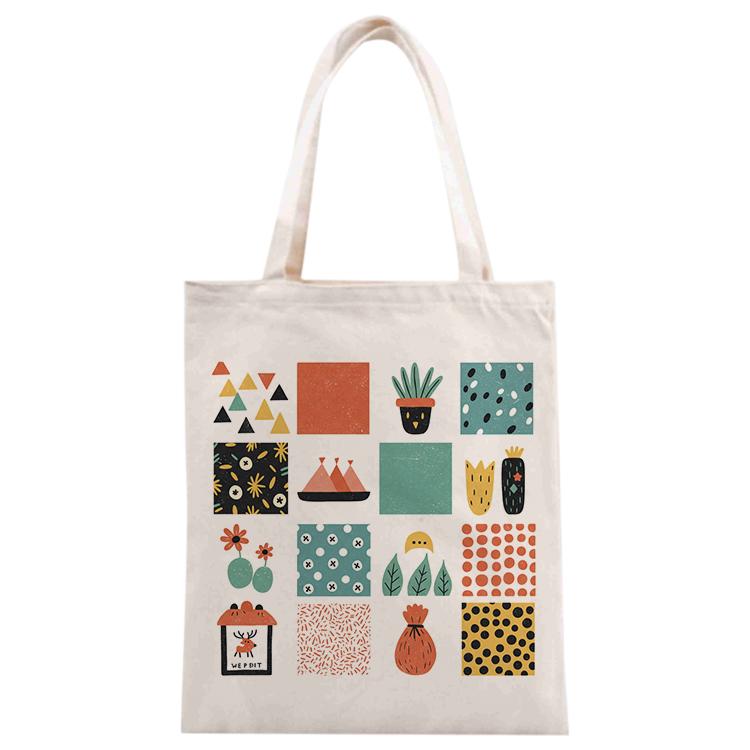 Grid Printed Canvas Handbag Digital Print On Your Demand, Size:40x35cm