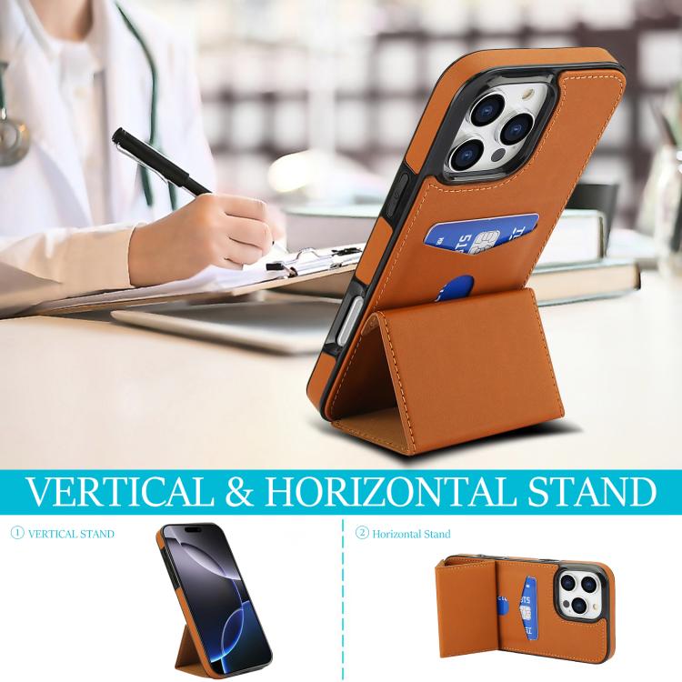 For iPhone 16 Pro Max Tri-fold Holder Leather Phone Case with Card Slot