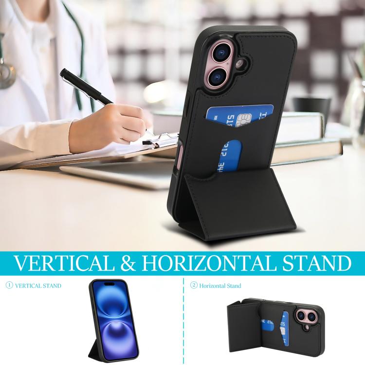 For iPhone 16 Plus Tri-fold Holder Leather Phone Case with Card Slot